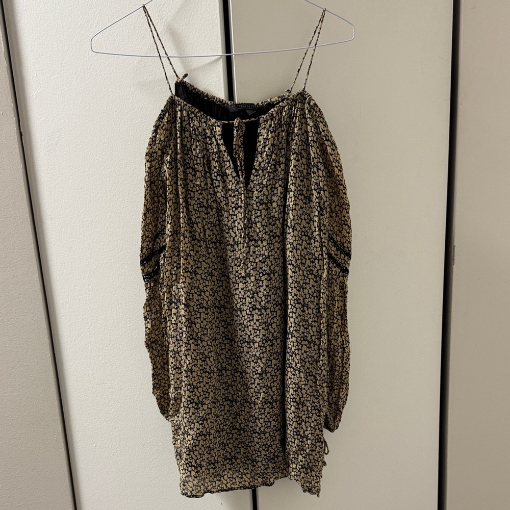 Zara Black and Tan Patterned Blouse